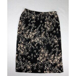 Maggie Barnes Women's Skirt Size 1XWP Black Floral Print Midi Stretch Knit